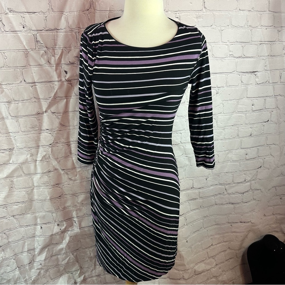White House Black Market  ruched sheath midi Dress sz XS bodycon striped